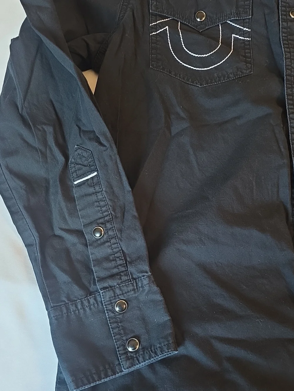 True Religion Black Western Button-Up Shirt with White Stitching